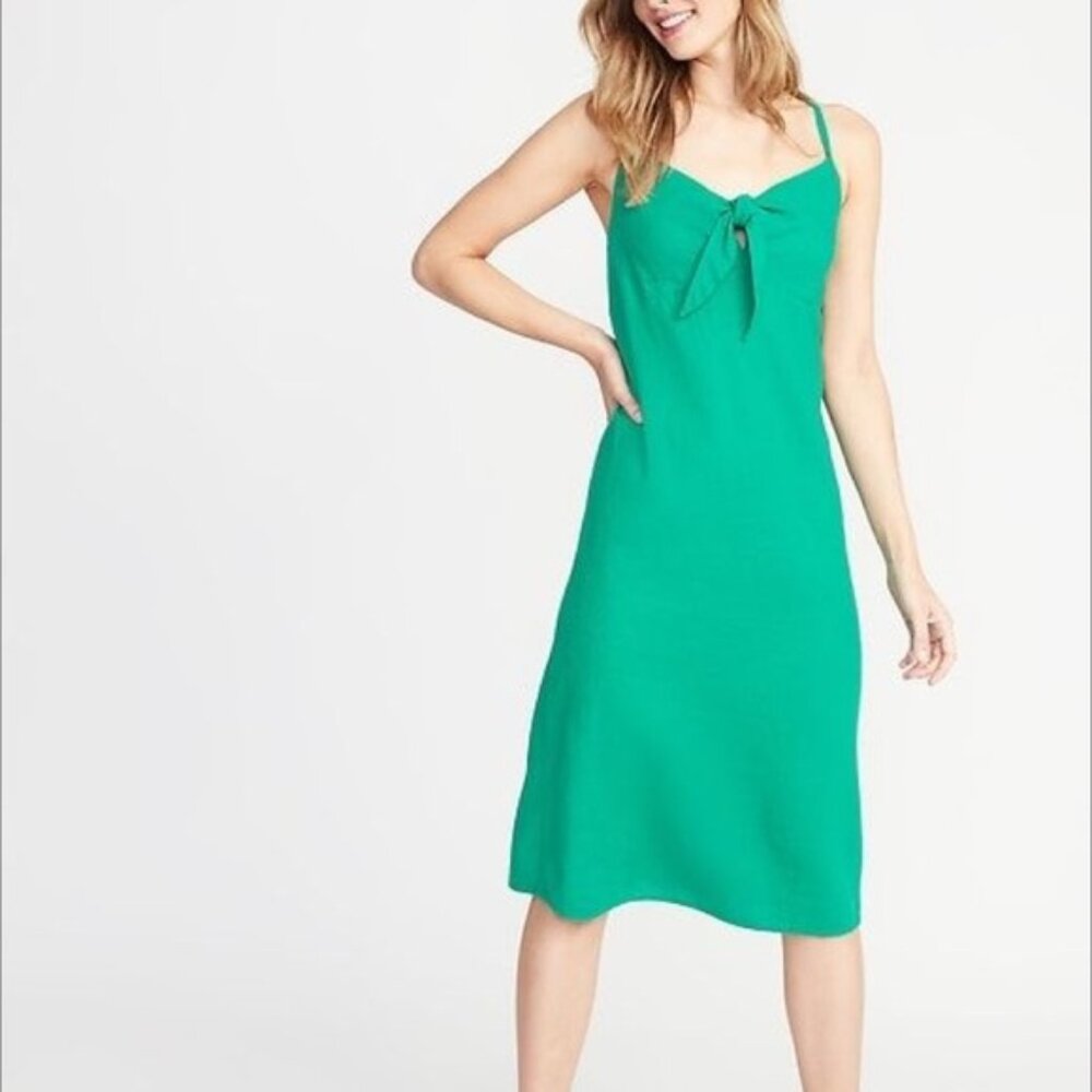 Old Navy Emerald Green Tie-Front Midi Dress